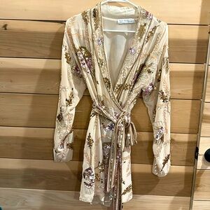 Mac Duggal Cream Sequin Wrap Dress